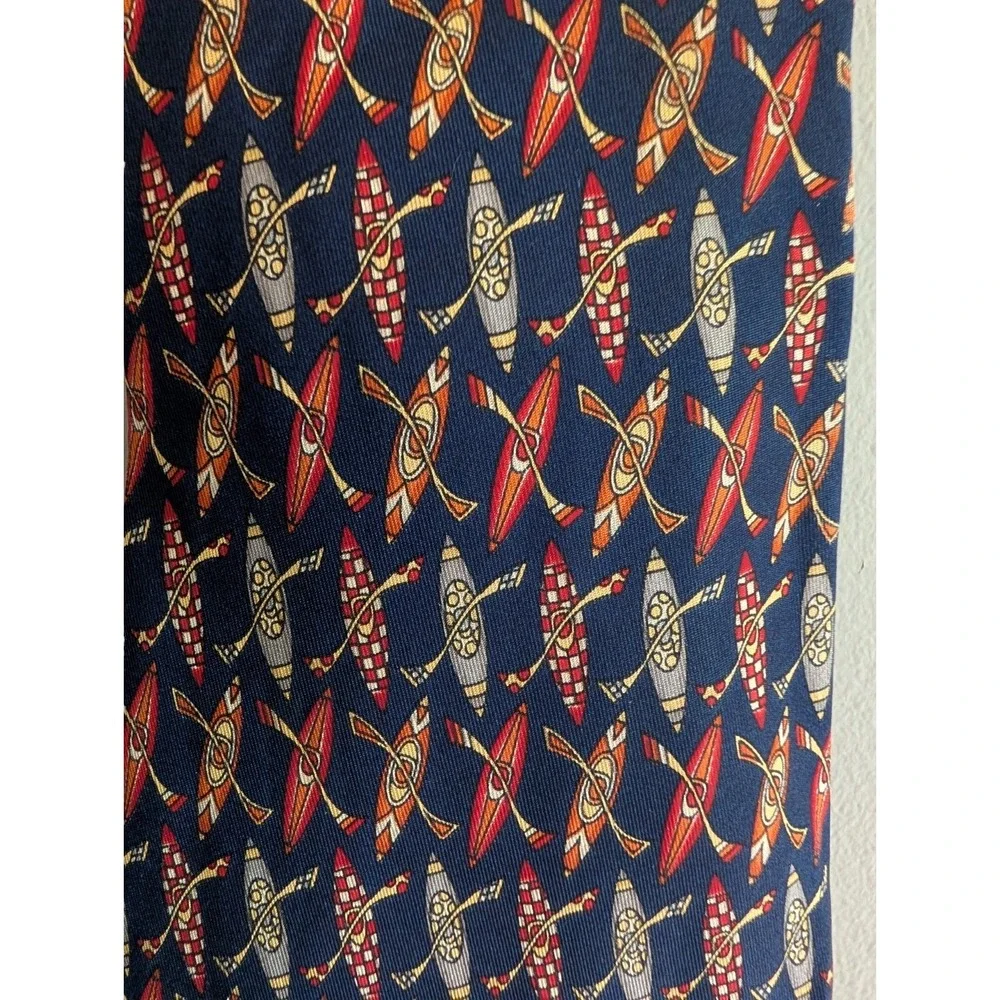 Salvatore Ferragamo Mens Silk Tie Navy Kayak Canoe Oar Novelty Italy Boat Water